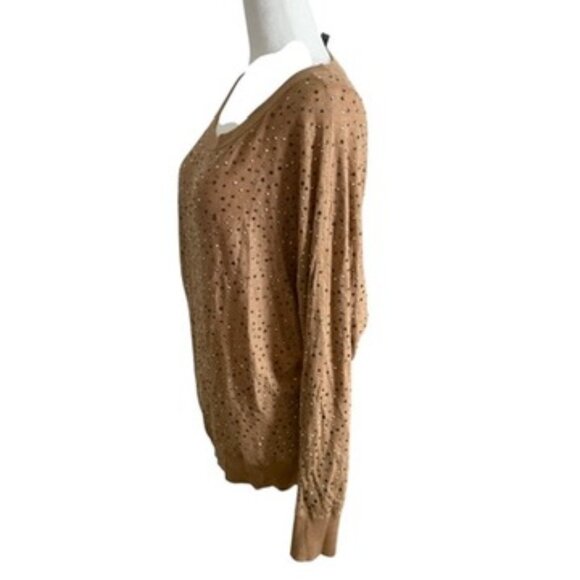 I.N.C. Tan knit Sweater embelished in rinestones M Medium long sleeve - Picture 2 of 6